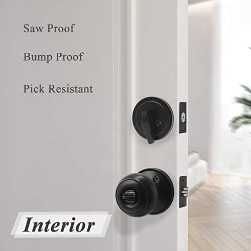 10 Sets of Front Exterior Door Knob Set with Single Cylinder Deadbolts in Flat Black Finish,Keyed Alike