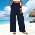 thumbnail image 2 of Lenpel Casual Pants for Women Elastic High Waisted Pull on Pleated Wide Leg Pants Baggy Casual Trousers with Pockets, 2 of 7