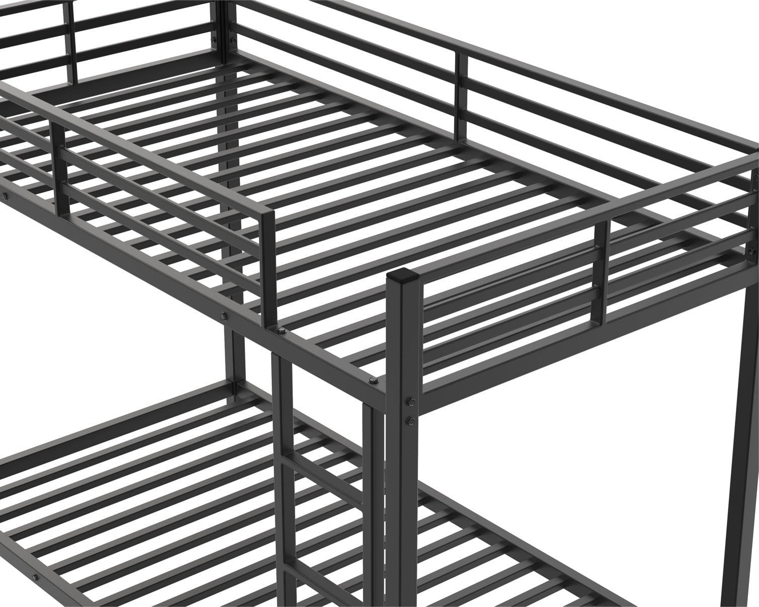 Twin Over Twin Metal Bunk Bed with Ladder, Low Profile Bunk Bed Frame, Sturdy Steel Construction with Full Length Guardrail for Bedroom, Guest Room, Black