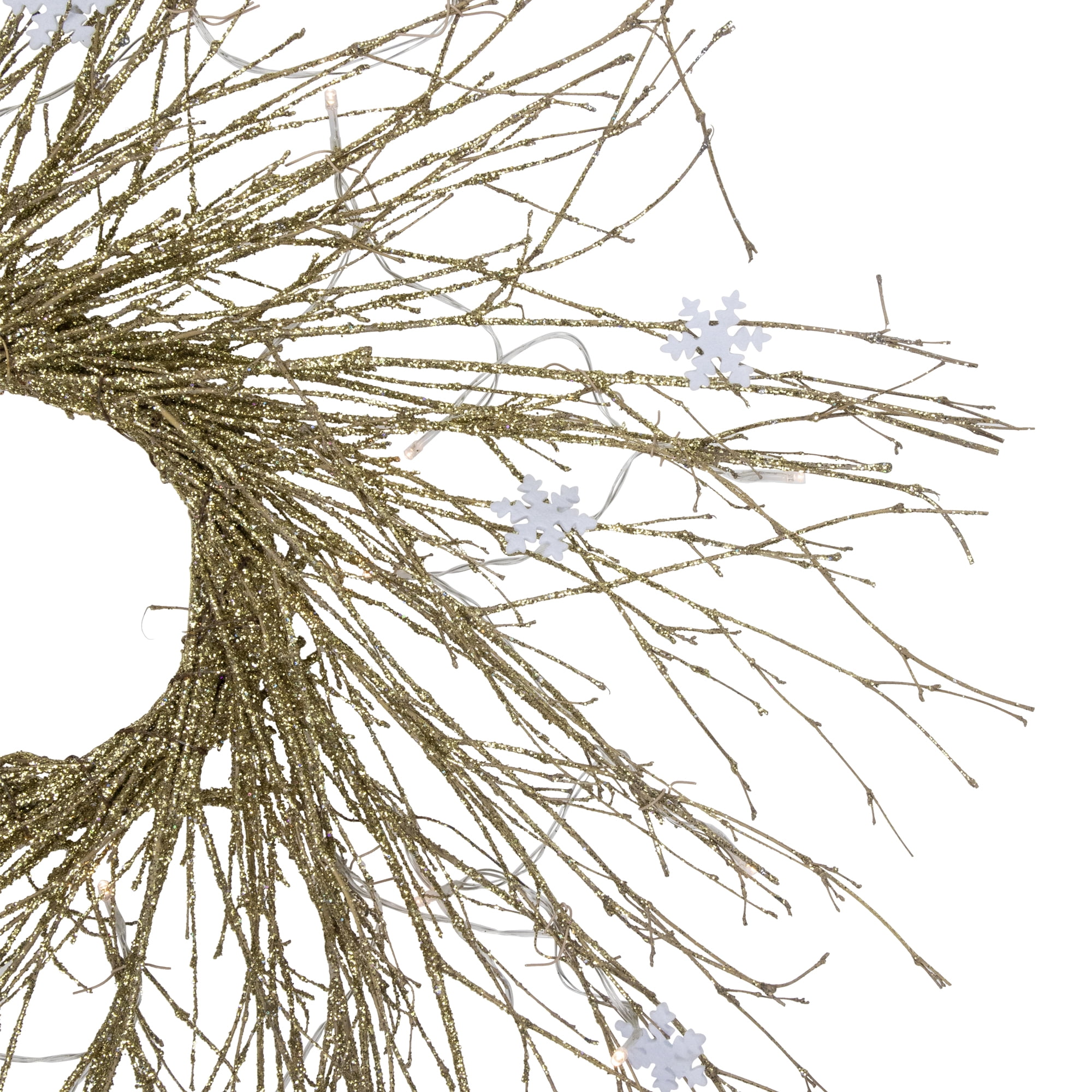 63" Pre-lit Gold Glittered Artificial Twig Christmas Wreath-Warm White LED Lights