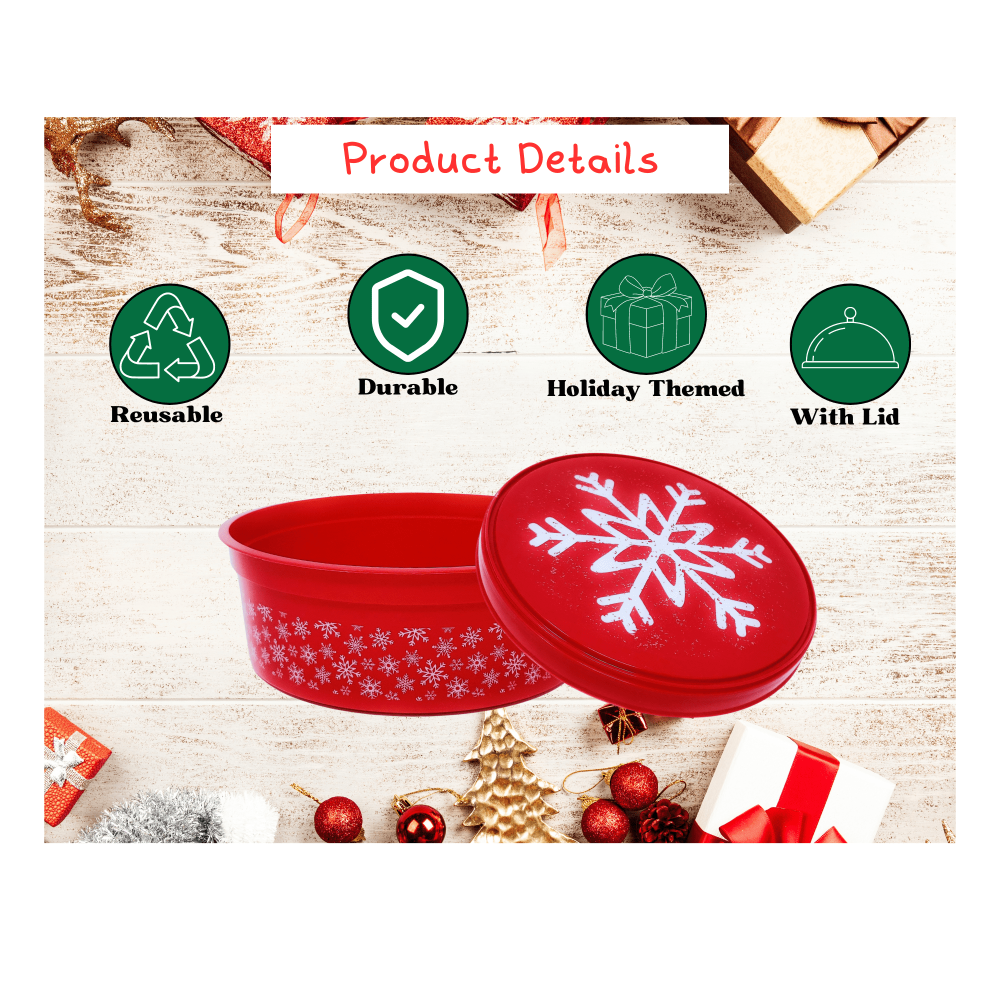 2 Christmas Cookie Plastic Containers Tubs W/ Lids & Designs