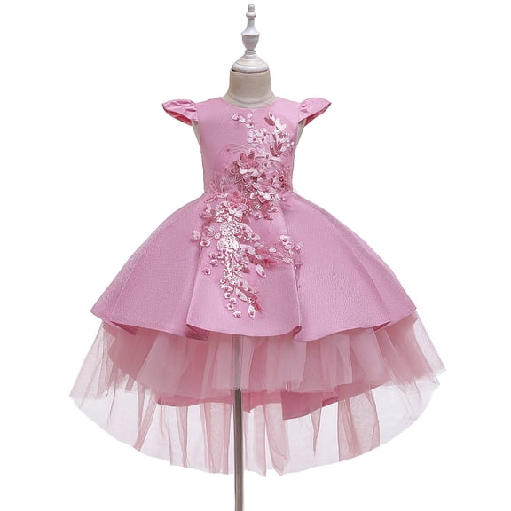 Girls Pink Dress without Sleeves For Wedding, Pageant, Graduation, Birthday, Christmas and New Year ages 6 years old