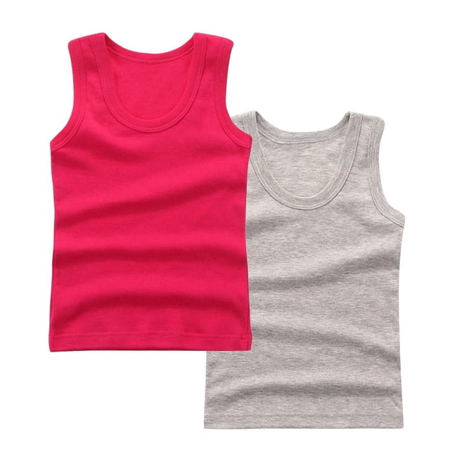 StSilkitty 2 Pack Tank Tops for Boys Girls Cotton Solid Color Sleeveless Round Neck Blouses Soft Breathable Top