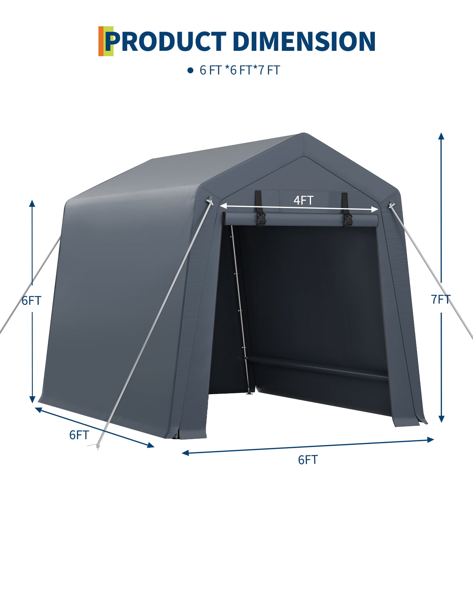 Heavy-Duty Carport Garage for Outdoor Storage, 6x8 FT Waterproof UV-Resistant Portable Shelter with Roll-Up Zipper Doors, Gray/Khaki
