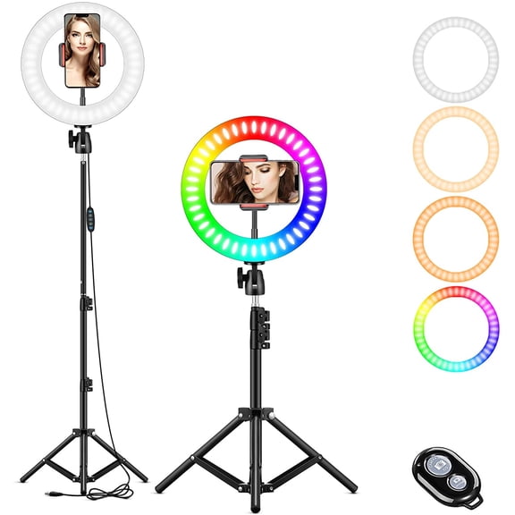 10-Inch Selfie Ring Light, Rgb Led Ring Light, With Tripod And Mobile Phone Holder, Anchor Light