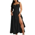 thumbnail image 2 of QUNYINEY Summer Dresses for Women 2025 Solid Casual Sleeveless A-Line Dress Empire Waist Split Hem Square Neck Maxi Sundress, 2 of 7