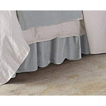 HiEnd Accents Gathered Heather Blue Washed Velvet Bedskirt, Twin