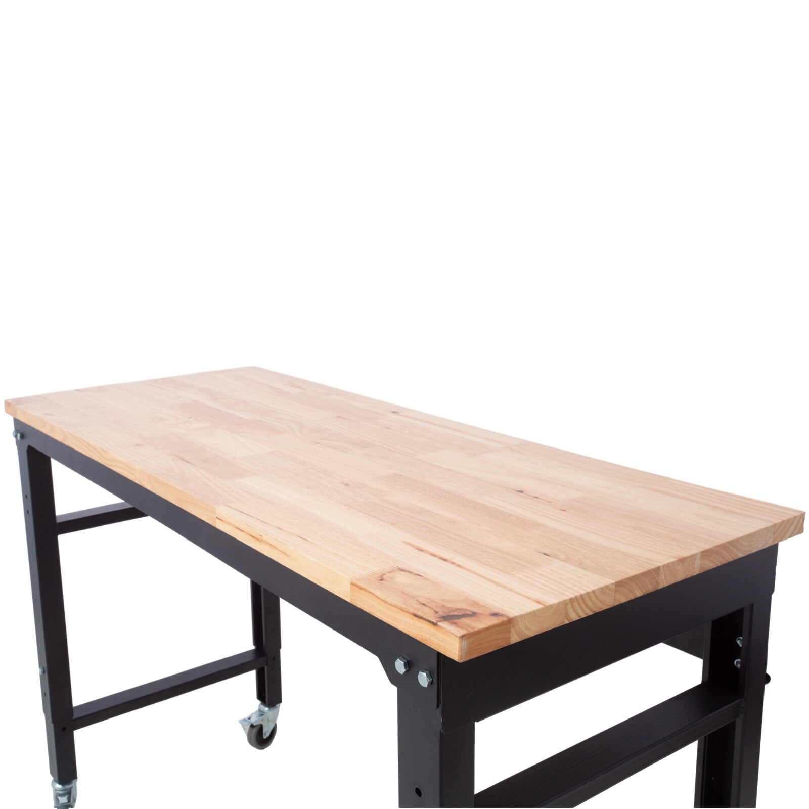 , Workbench - 48" Wide Rolling Workbenches for Garage - Adjustable Height, Workshop Tool Bench, Metal with rubber Wood Top, Black ,Steel ,