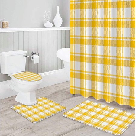 ZHANZZK Geometric 4 Piece Bathroom Set Shower Curtain Bath Rug Contour Mat and Toilet Lid Cover