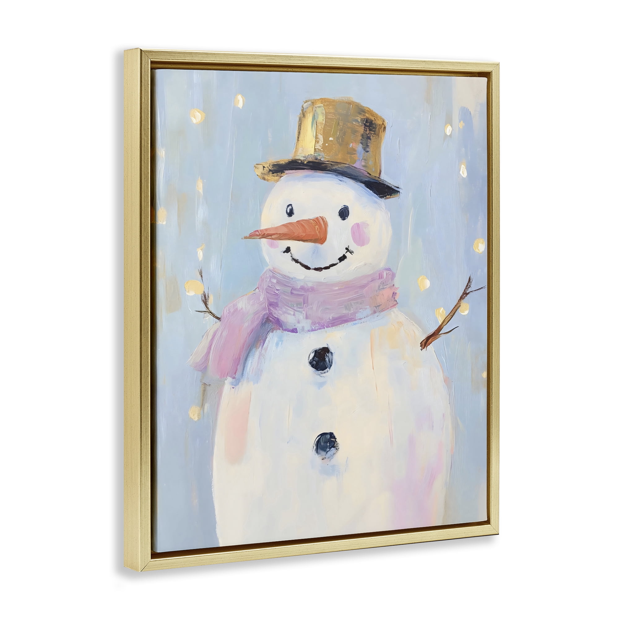 Stupell Industries Cheerful Pastel Snowman Gold Framed Floater Canvas Wall Art, design by The Prints Vibe