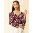 thumbnail image 2 of Blusa Allegra K de mujer cuello vuelto manga larga floral vintage borgoña M, 2 of 6
