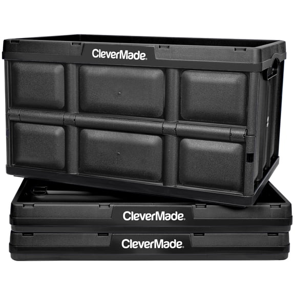 CleverMade Collapsible Storage Bin 62L Stackable, Obsidian 3 Pack