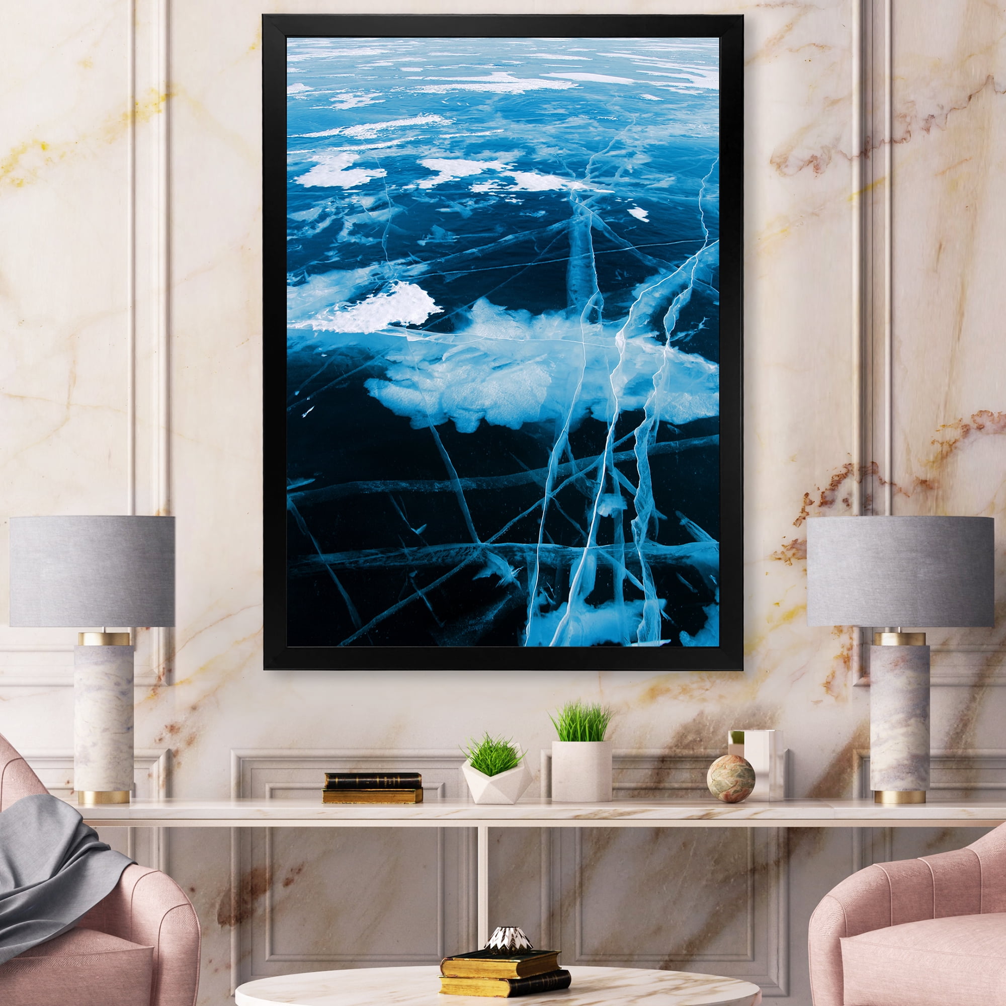 Designart 'White and Blue Ice Structure I' Modern Framed Art Print