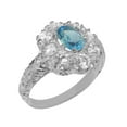 thumbnail image 1 of LBG British Made 925 Sterling Silver Real Genuine Blue Topaz & Cubic Zirconia Womens Statement Ring - 33 size options - Size 8.25, 1 of 6