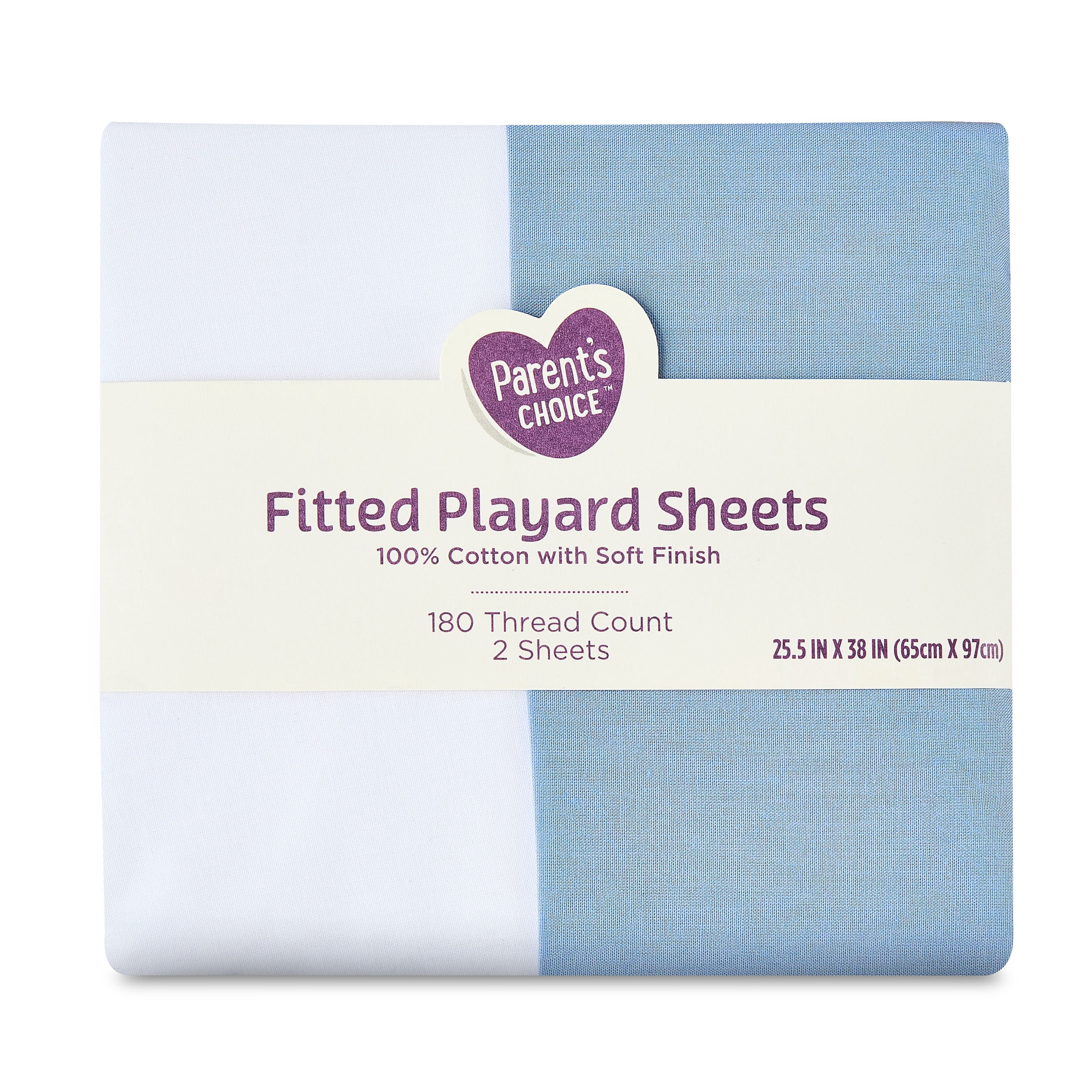 Parent's Choice Cotton Fitted Playard Sheets for Baby Boys, White and Blue, 2-Pack