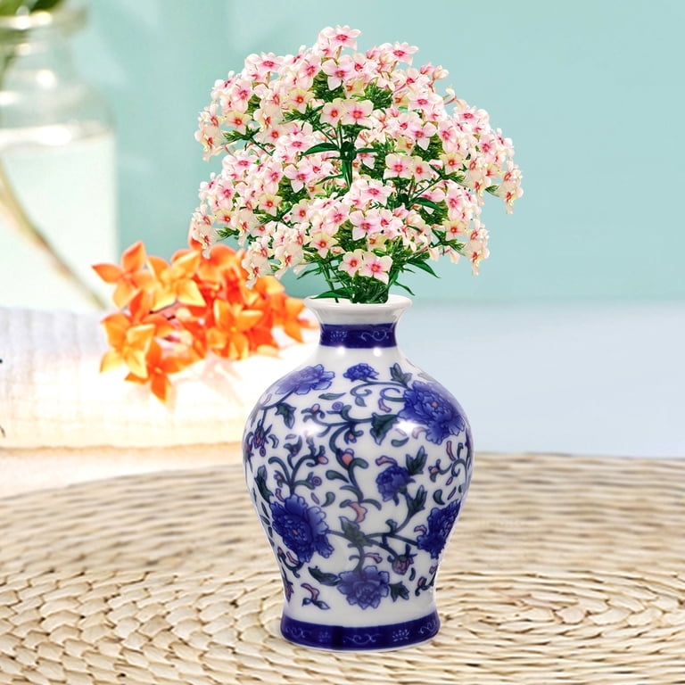 Blue & White Porcelain Wall Vase Set Of 2 - Small Wall Mounted Flower Holders For Dried/Fresh Flowers