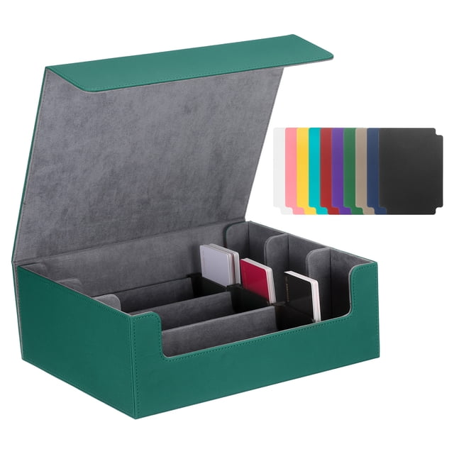 Caja de almacenamiento de cartas Uxcell, caja para mazos de juego que sostiene más de 1800 cartas, con cierre magnético y 10 divisores, Verde/Gris