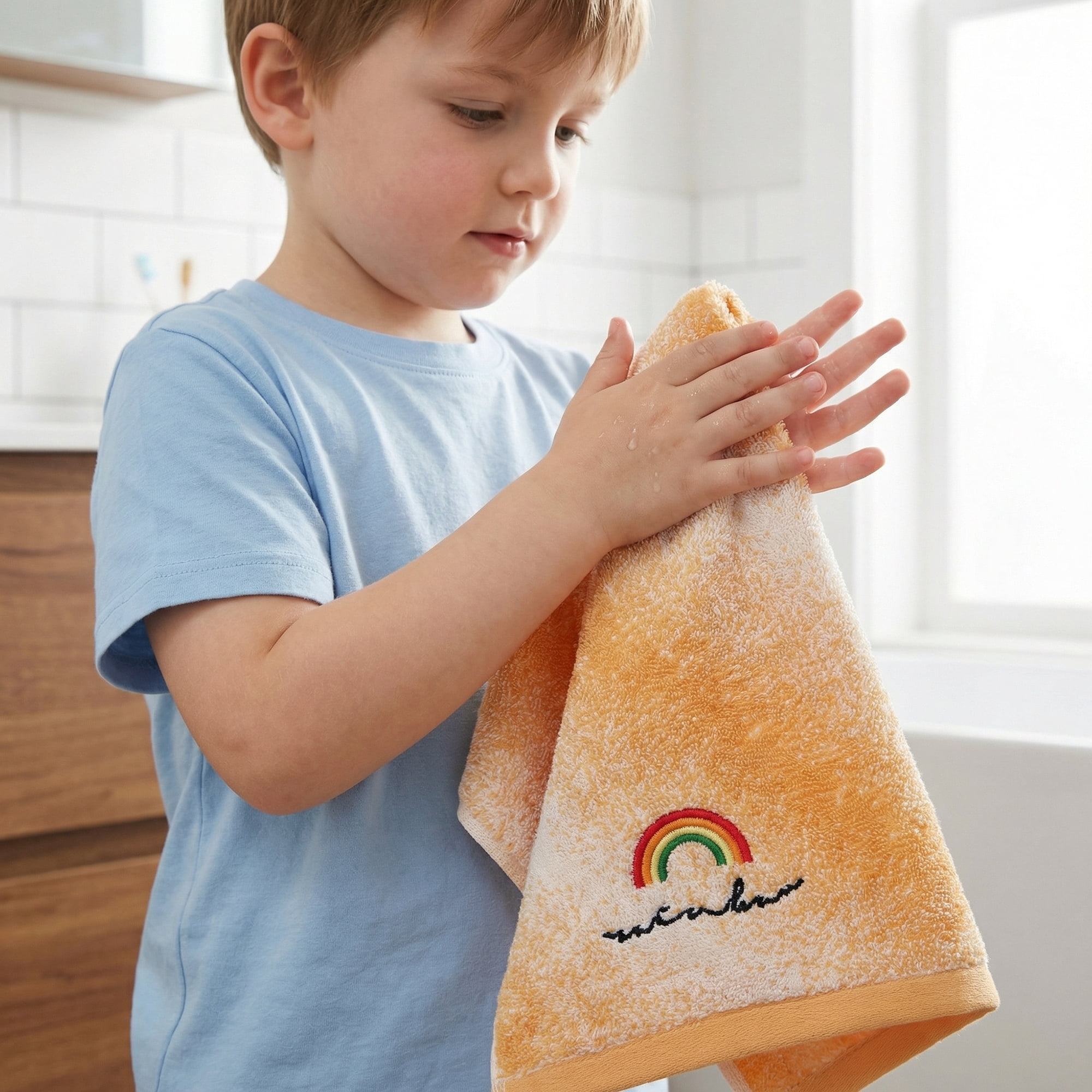 Unique Bargains 2 Pcs Rainbow Cotton Soft Absorbent Hand Towels Orange 28" x 13"