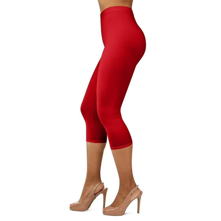 Gilbin Ultra Soft Capri High Waist Leggings for Women-Many Colors -One Size  & Plus Size (Red S-L)