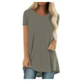 thumbnail image 1 of CHOK Hauts pour Femmes T-Shirts à Manches Courtes pour Femmes Liquidation Couleur Unie Grande Taille Tendance Été Coupe Décontractée T-Shirts Chemises Décontractées Col Rond Chemises Fluides Blouses Hauts Noir G, 1 of 7