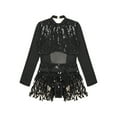 thumbnail image 5 of Haitryli Kids Girls Sequin Tassel Latin Dance Dress Long Sleeve Ballroom Salsa Rumba Tango Dancewear Black 8, 5 of 7