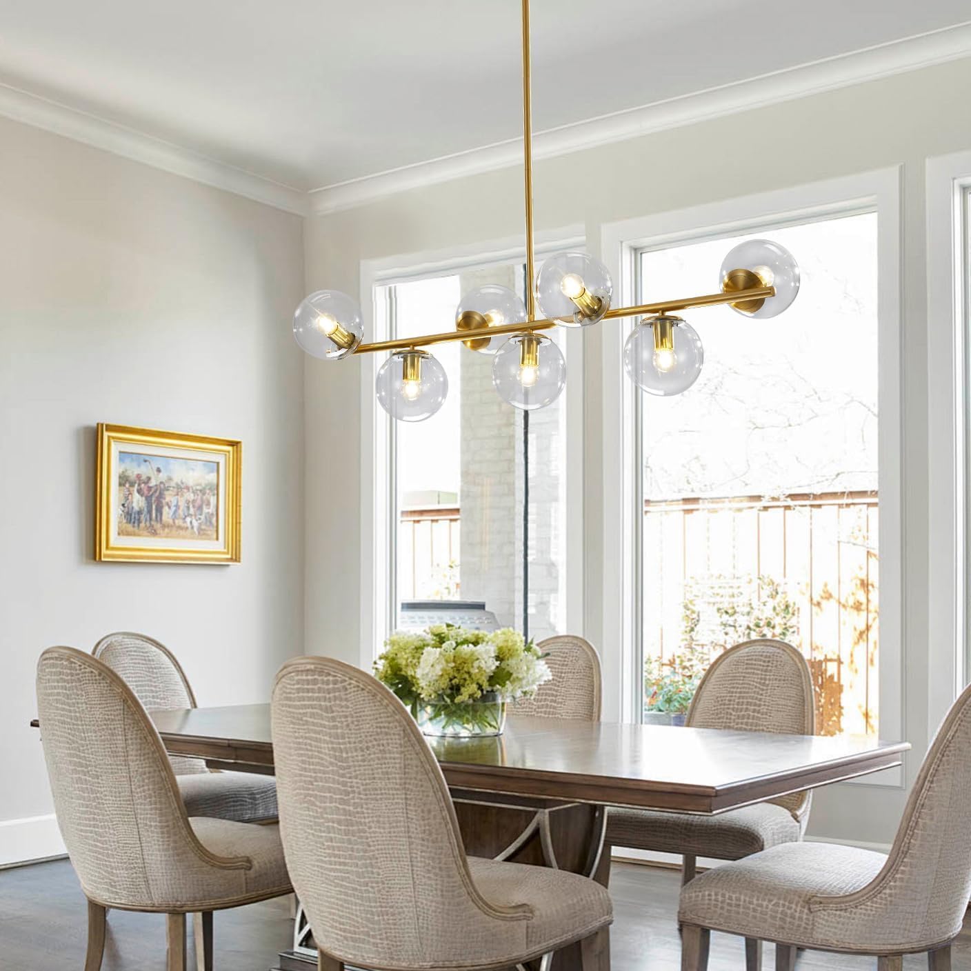 KCO Lighting 7-Light Clear Glass Globe Sputnik Chandelier, Mid Century Modern Pendant Light, Gold Chandeliers