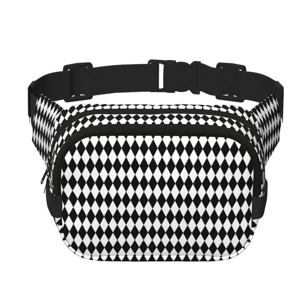 Fotbe Black And White Diamonds Cangurera Cuadrada con Estampado de Doble Capa, Bolsa de Cintura Ajustable Mini para Hombres y Mujeres