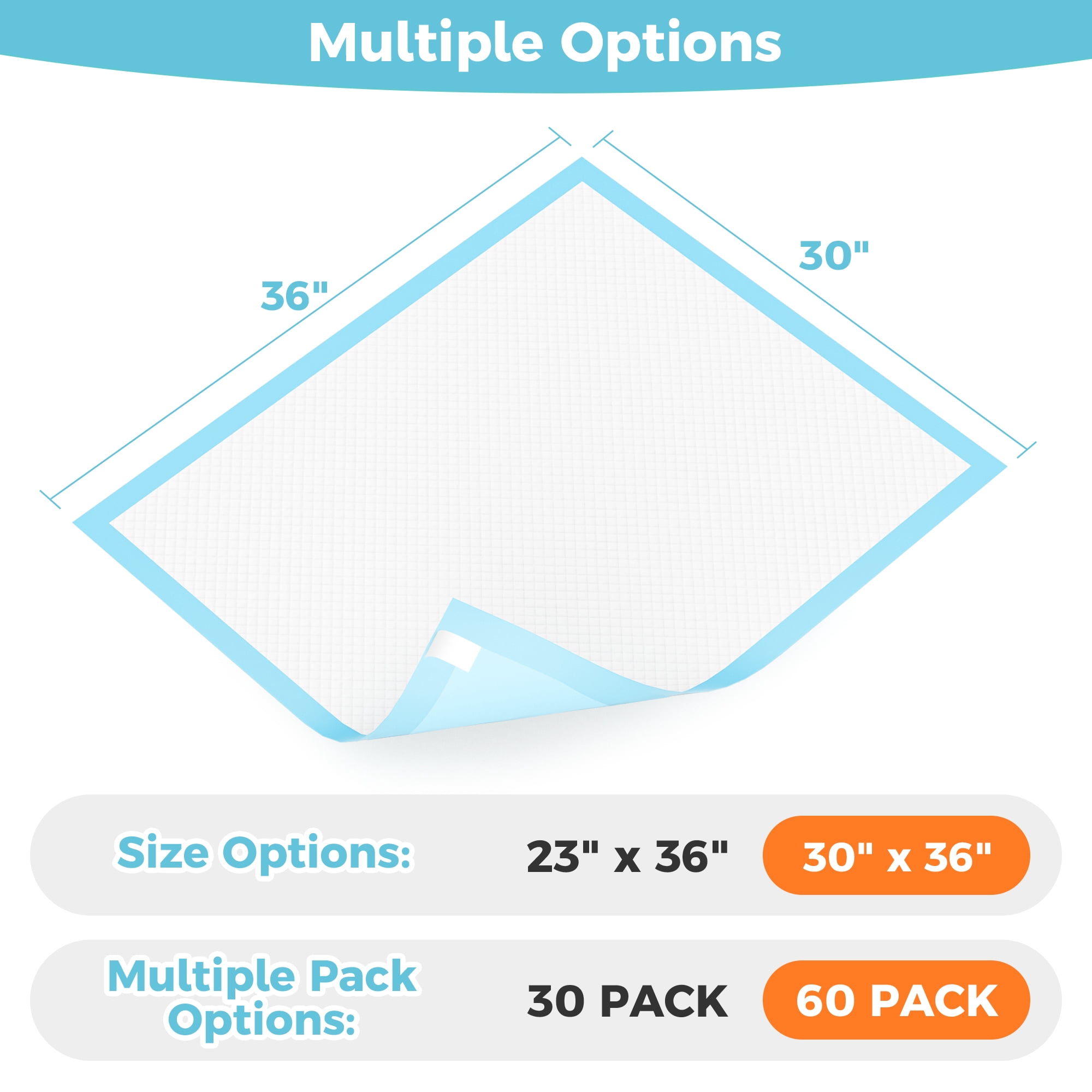 COSYWILL Bed Pads,30'' x 36'' Incontinence Bed Pads for Adults, Disposable Underpads with Adhesive Strip,60 Count