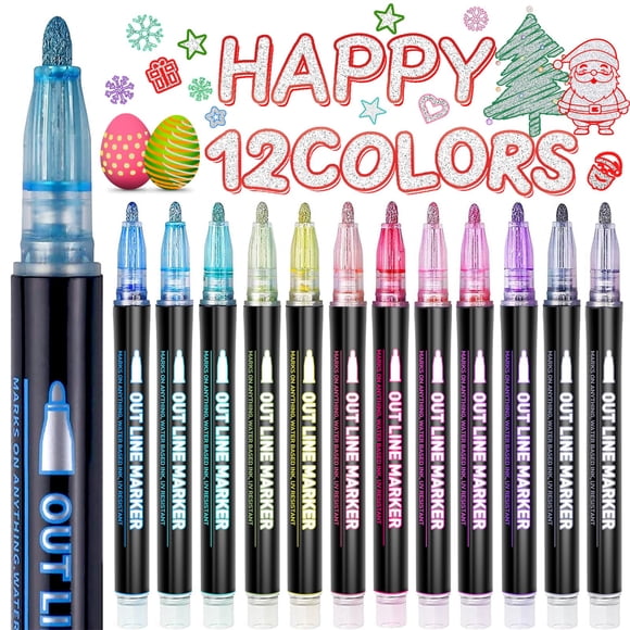 Marcadores GLOPUS 12 Plumones con contorno y glitter para niños