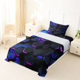 thumbnail image 3 of Manfei Blue Purple Neon Honeycomb Twin Sheets, Glowing 3D Hexagon Bedding, Black Reversible 3 Pieces1 Flat Sheet + 1 Fitted Sheet + 1 Pillowcase, 3 of 6