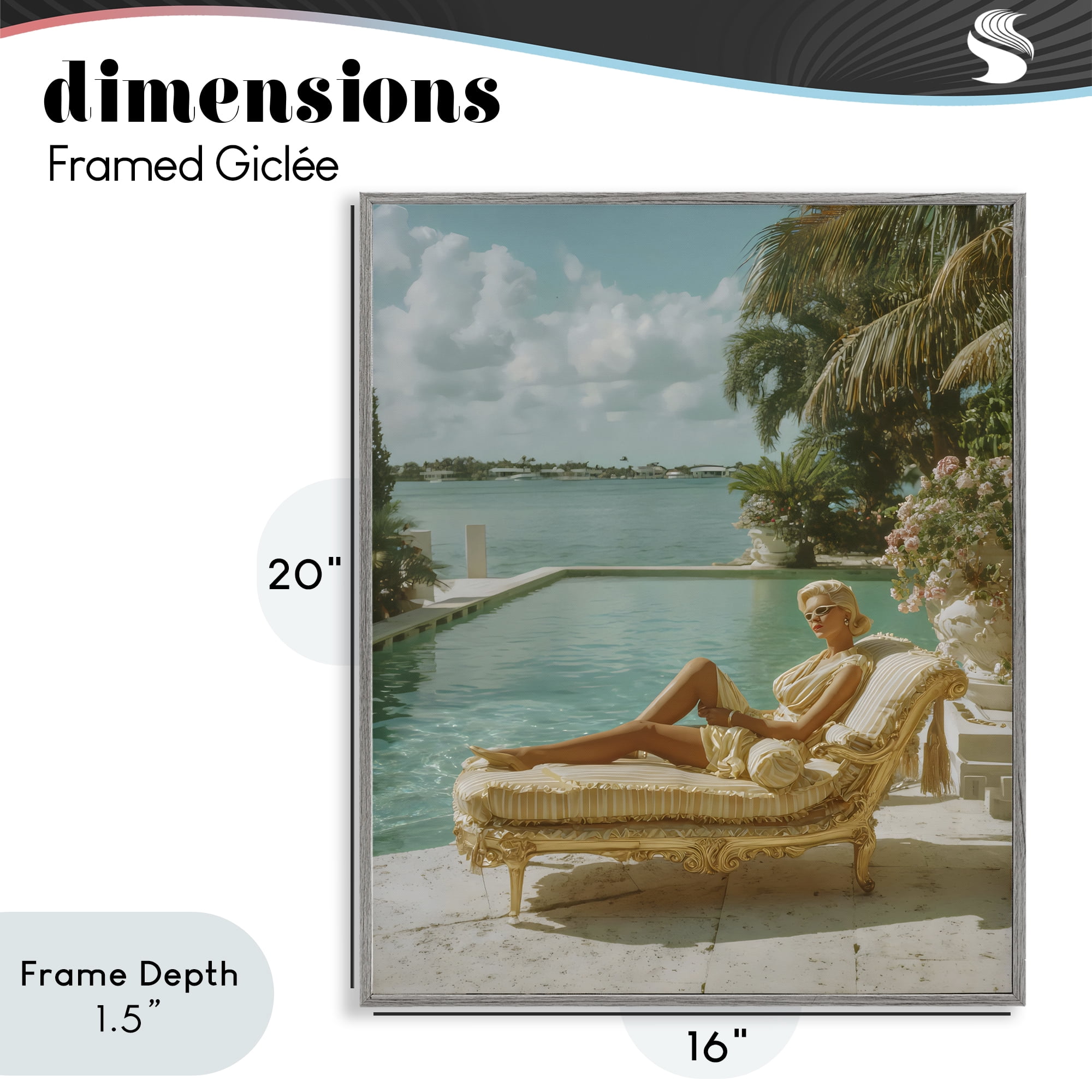 Stupell Industries Vintage Poolside Woman Gray Framed Giclee Art, design by Franklyn Gregory