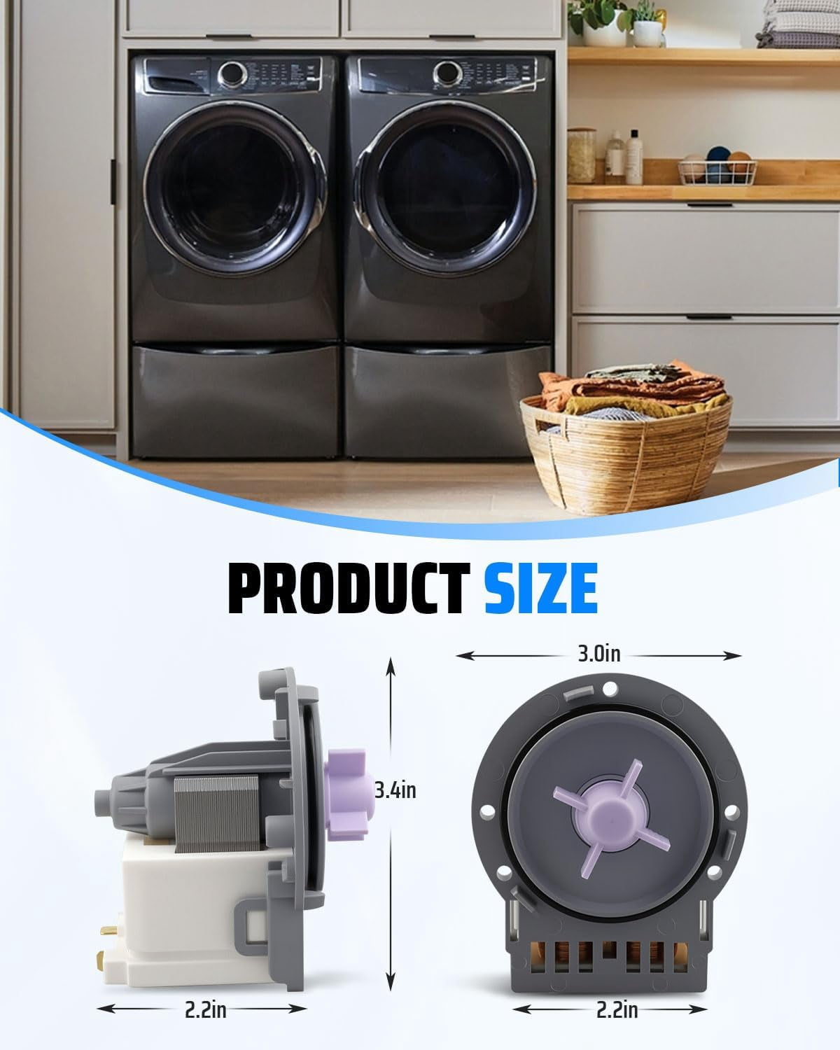 M120-2 EAU61383503 Washer Water Pump Compatible with L.G Ken-more Ken-more Elite, Replace 4681EA2001S EAU62263303 4681EA2001C 4681EA2001V 4681EA2002D LP3503 AP5620091 PS3652448