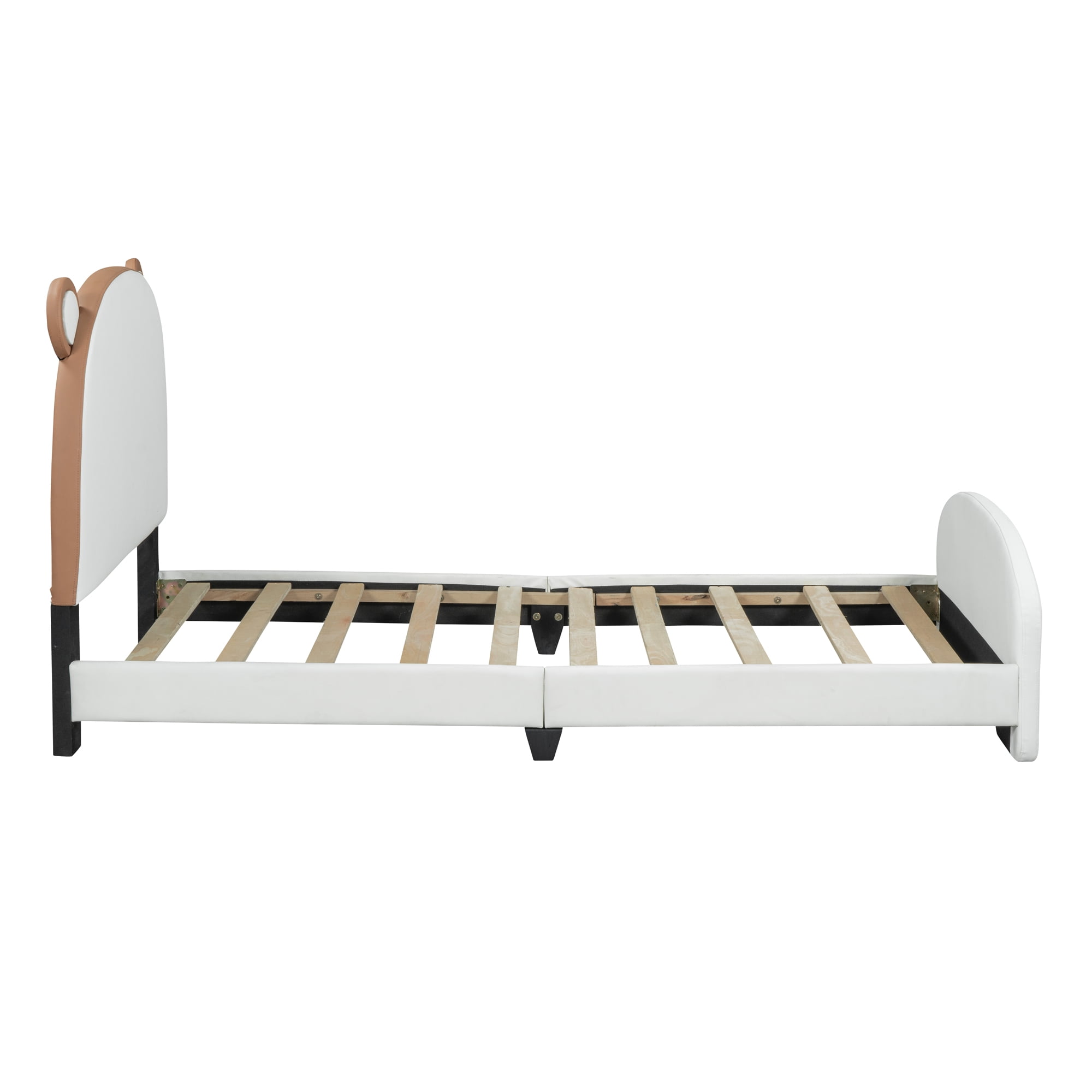 Aukfa Upholstered Platform Bed with Bear-shaped Headboard and Footboard, Twin Bed for Kids - White
