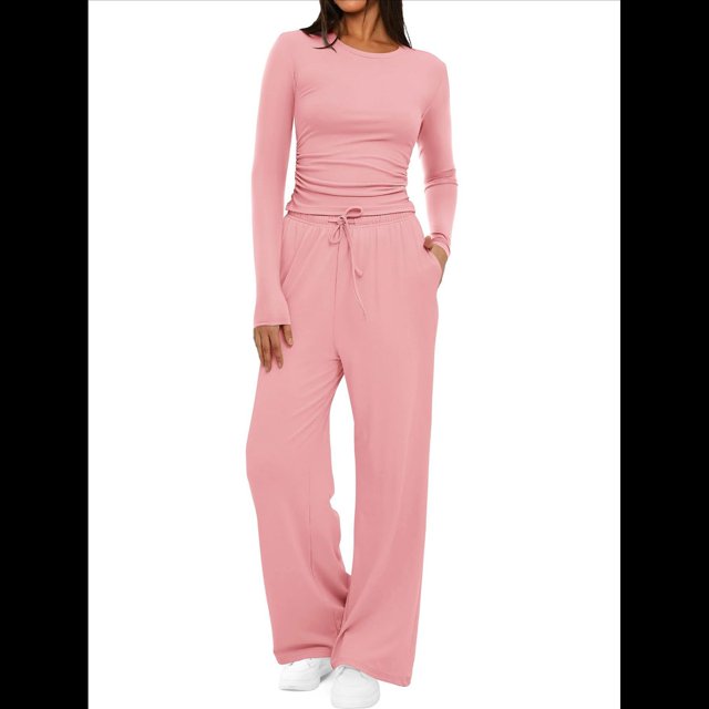 Traje de Otoño e Invierno para Mujer, de Larga, Color Liso, Informal, para Tiempo Libre Rosa M