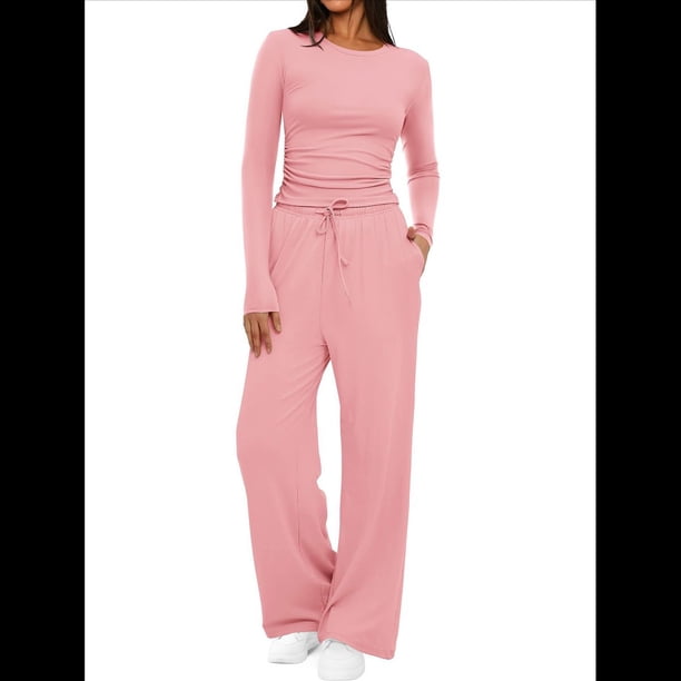 Traje de Otoño e Invierno para Mujer, de Larga, Color Liso, Informal, para Tiempo Libre Rosa M