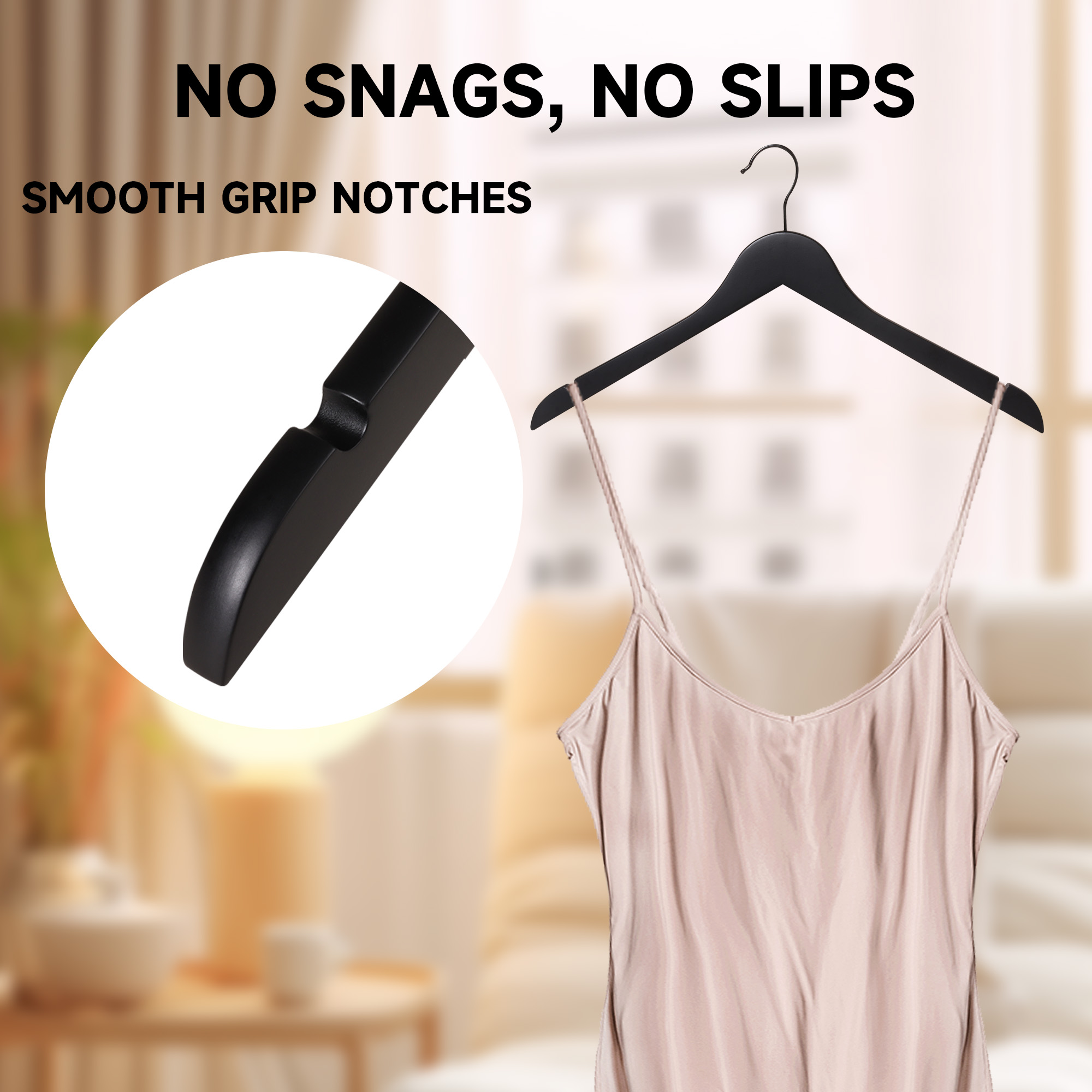 BP4U 12-Pack Premium Wooden Coat Hangers, Heavy-Duty Solid Wood Non-Slip Shirt Hangers with 360° Swivel Hook for Jackets, Suits, Shirts, Skirts(Black)