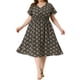 thumbnail image 1 of Vestido Floral de Talla Grande para Mujeres GRACE & GRANDEUR, Vestido de Chiffon Boho con Escote en V, Mangas Cortas con Volantes, Cintura Fruncida, Vestidos Midi de Verano 1X Negro, 1 of 8