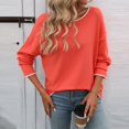 thumbnail image 5 of Riecok Crewneck Sweaters for Women Long Sleeves Soft Solid Color Fall and Winter All-match Fashion Blouse Watermelon Red L, 5 of 8
