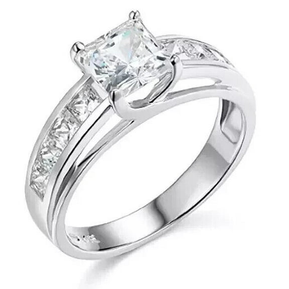 Princess Cut Diamond Engagement Ring, Channel Set Diamond Ring, Square Diamond Wedding Ring, Proposal Ring For Her, 925 Sterling Silver, 2.2 Ct Simulated Diamond, Gift Ring