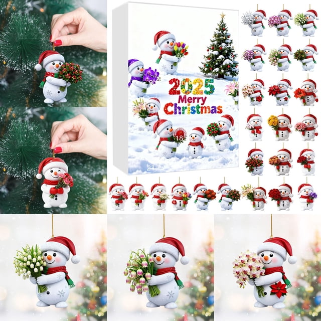 2025 Snowman Advent Calendar Set with 24 Double Flat Characters Featuring Realistic Winter Patterns for Festive Holiday Countdown