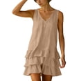 thumbnail image 6 of Odbmxy Women's Mini Dress Summer Cotton Linen Tunic Casual Sun Dresses for Women Sleeveless V-Neck Peplum Vacation, 6 of 7