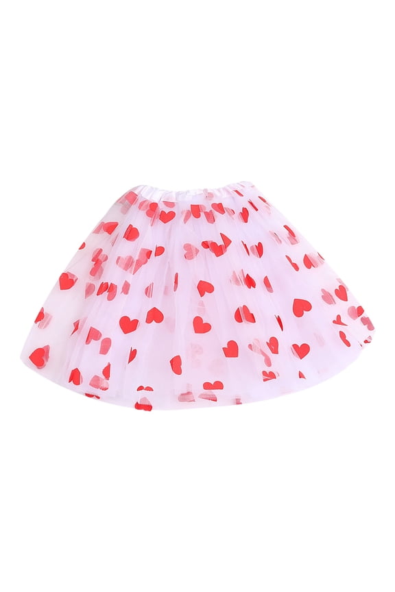 Women Heart Print Tutu Skirt Elastic High-Waisted Tulle Skirt Sweet Valentine's Day Party Dress-Up Skirts