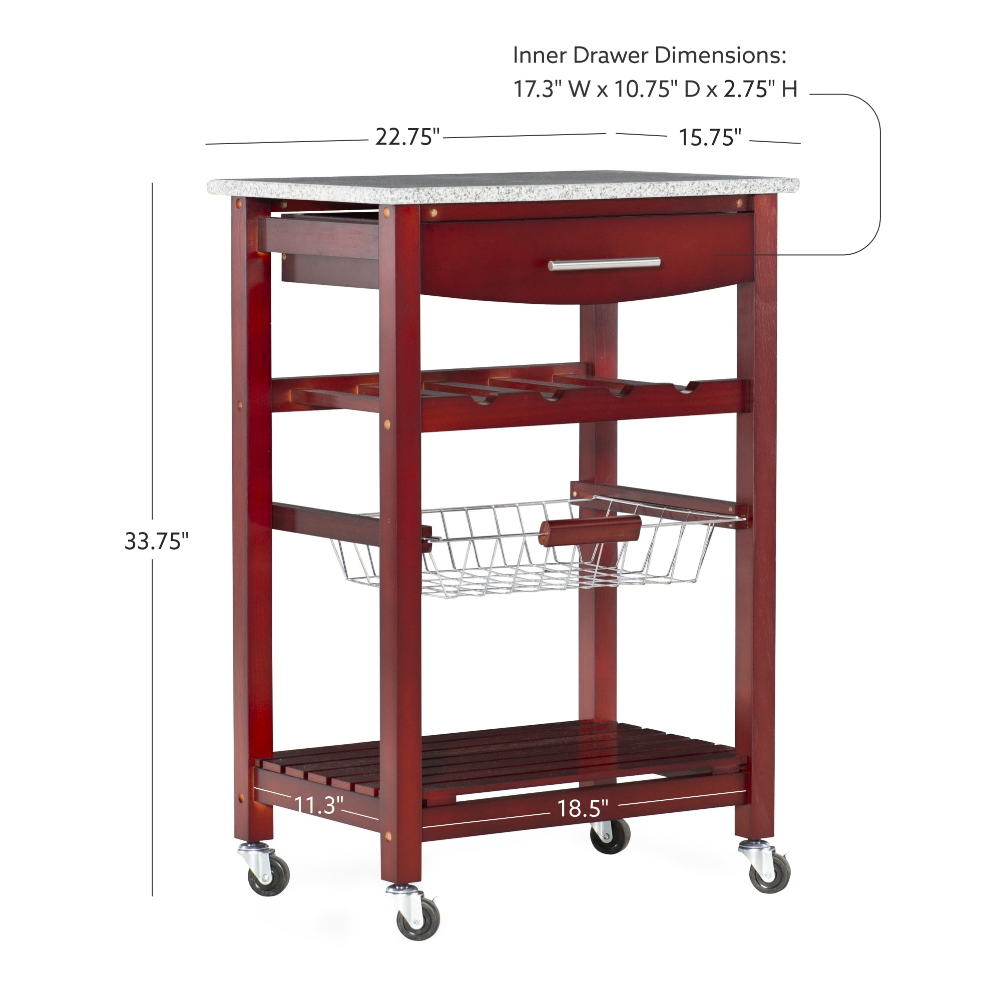 Linon Neyrey Mobile Kitchen Island with Speckled Granite Top, Wenge