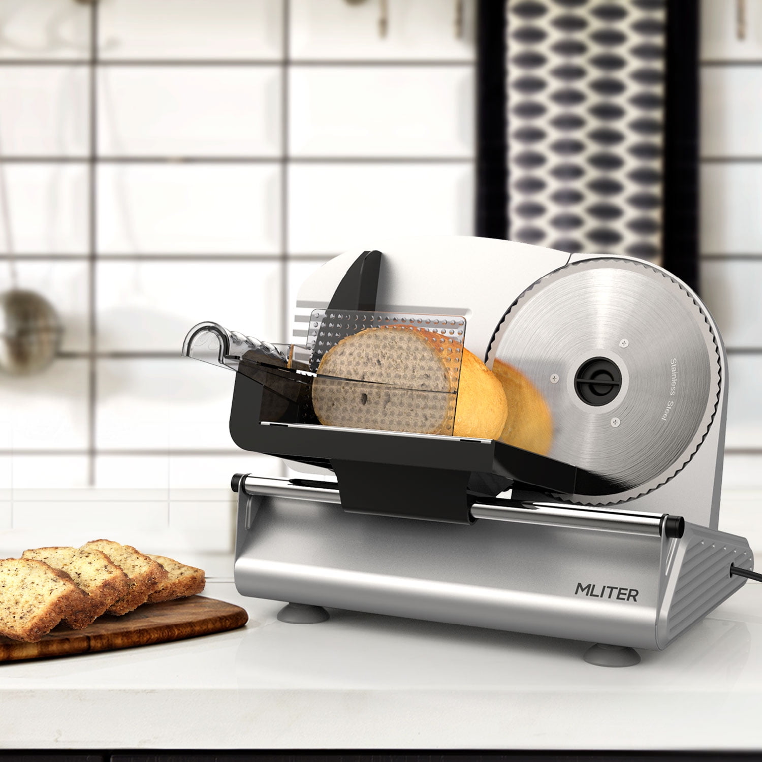 Mliter Electric Food Slicer, 150W Professional Bread and Meat Slicer with 7.5 Inch Stainless