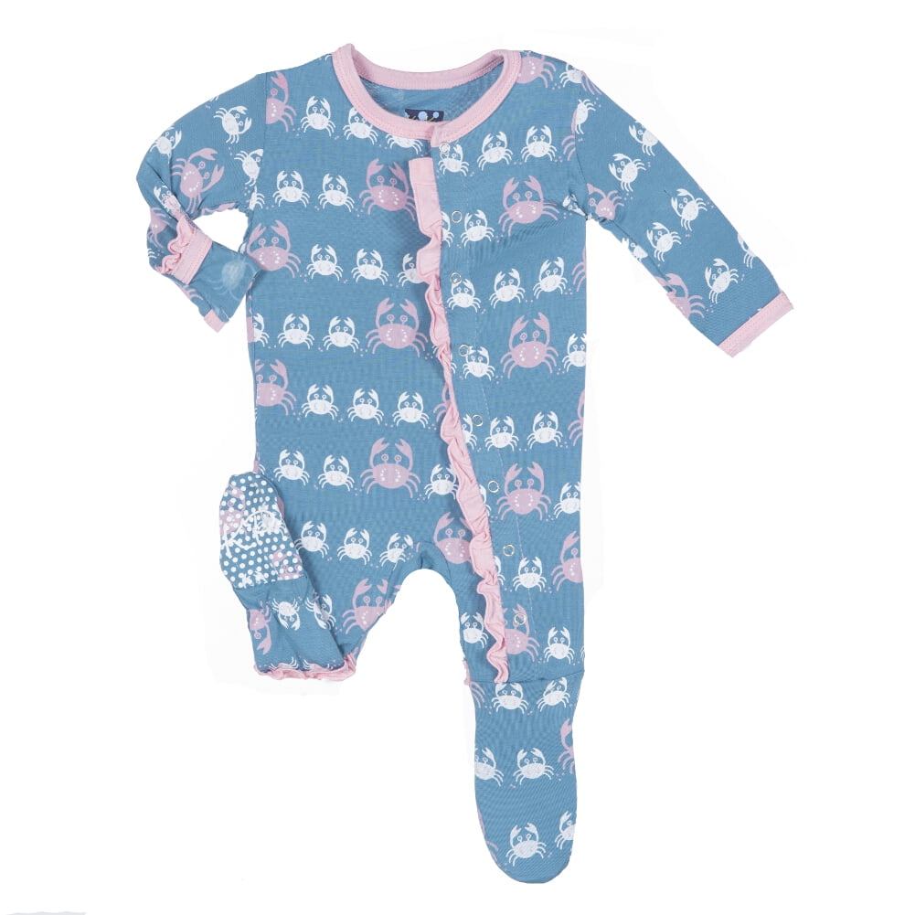 KicKee Pants Baby Girls Ruffle Footie Blue Moon Crabby