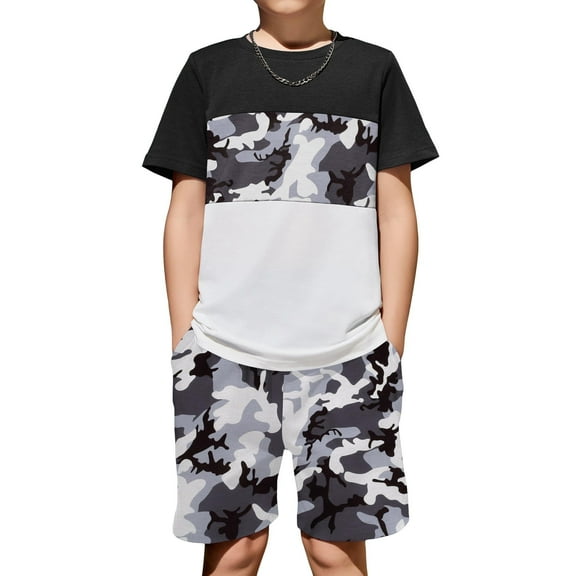 Arshiner Boys Camouflage Tee and Shorts Set 2 Piece Summer Outfits 9-10 Years