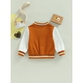 thumbnail image 4 of Bagilaanoe Toddler Baby Boy Girl Baseball Jacket Letter Pattern Contrast Color Long Sleeve Coat with Pockets 12M 18M 24M 3T 4T 5T Kids Fall Casual Outwear, 4 of 9