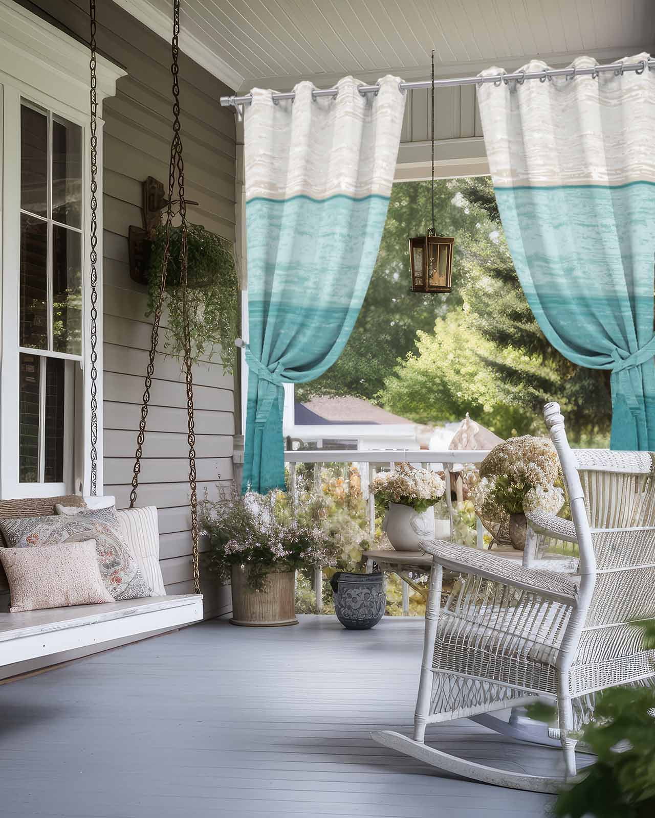 Teal Ombre Outdoor Curtains for Patio, Farmhouse Vintage Wooden Striped Privacy Drapes Grommet Waterproof Outside Curtains for Porch/Cabana/Balcony 54"x 108", 1 Panel