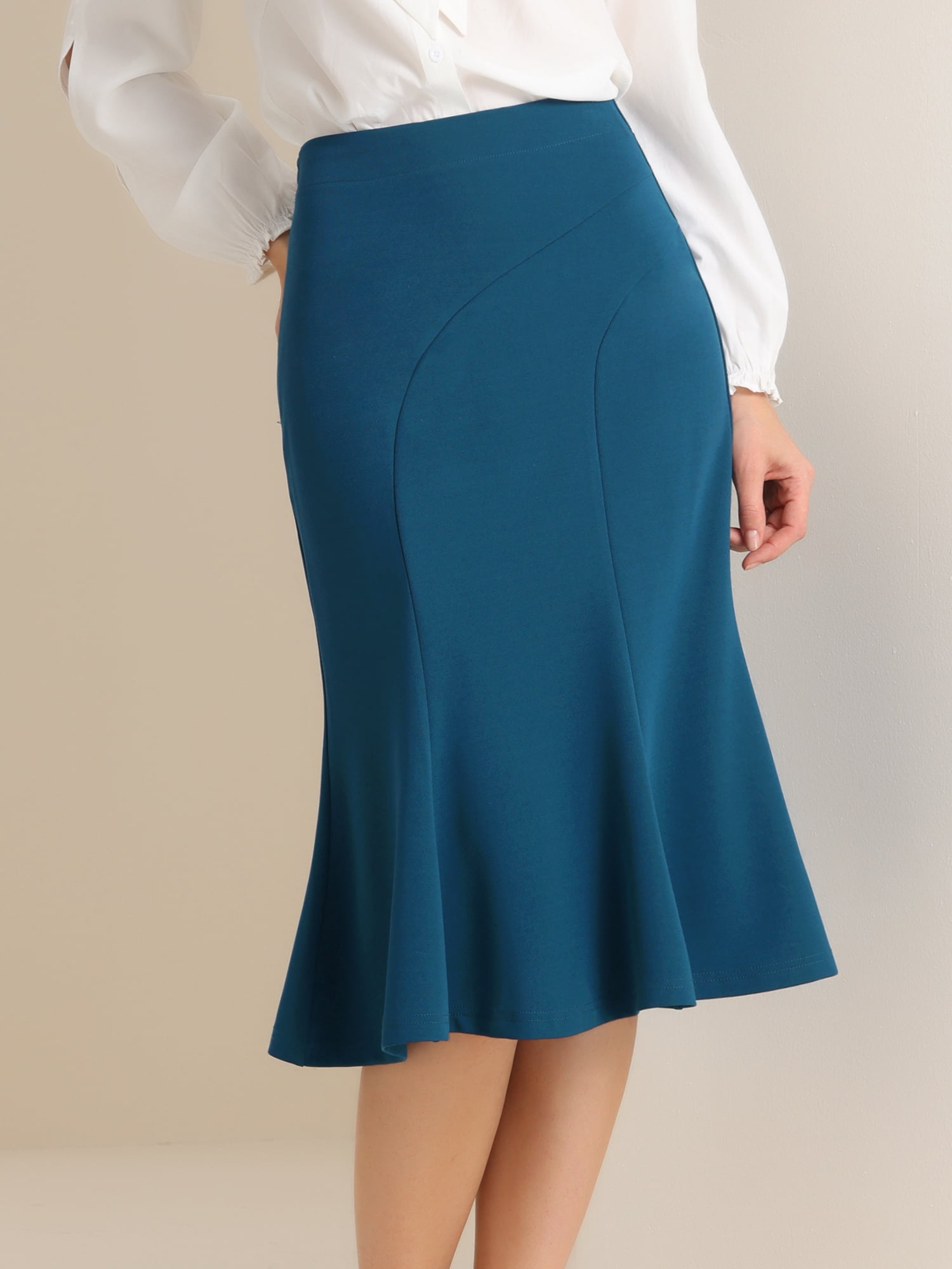 DARING DIVA Women's Flare Hem Elegant Fishtail Skirt XS Peacock Blue