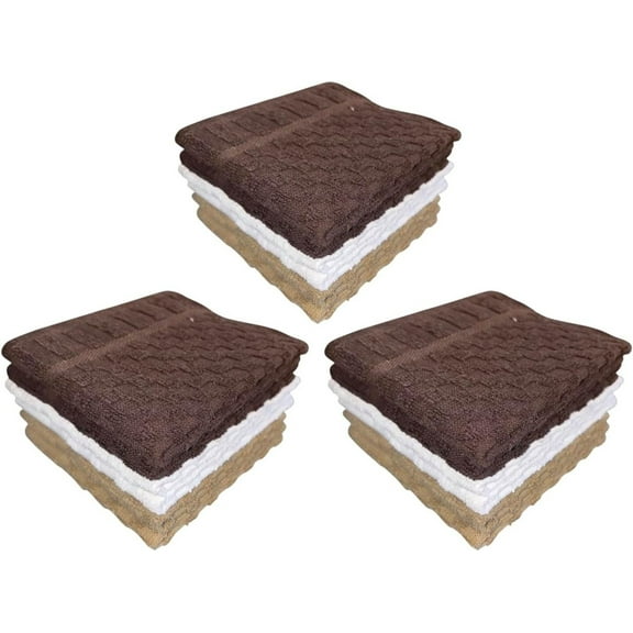 Washcloths Set of 18 - Checkered Design Wash Cloth Designed to exfoliate Your Hands, Body or face - Extra Absorbent 100% Cotton Size 12" X 12".